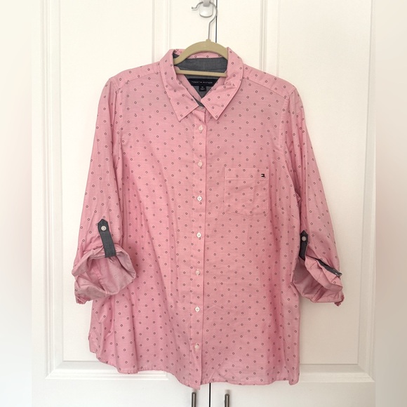 Tommy Hilfiger Button Down 100% Cotton Shirt; Size 0X; Long Sleeve Long Top - Picture 4 of 12